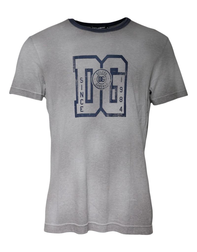 T-shirt en coton gris à col rond avec logo imprimé Dolce & Gabbana