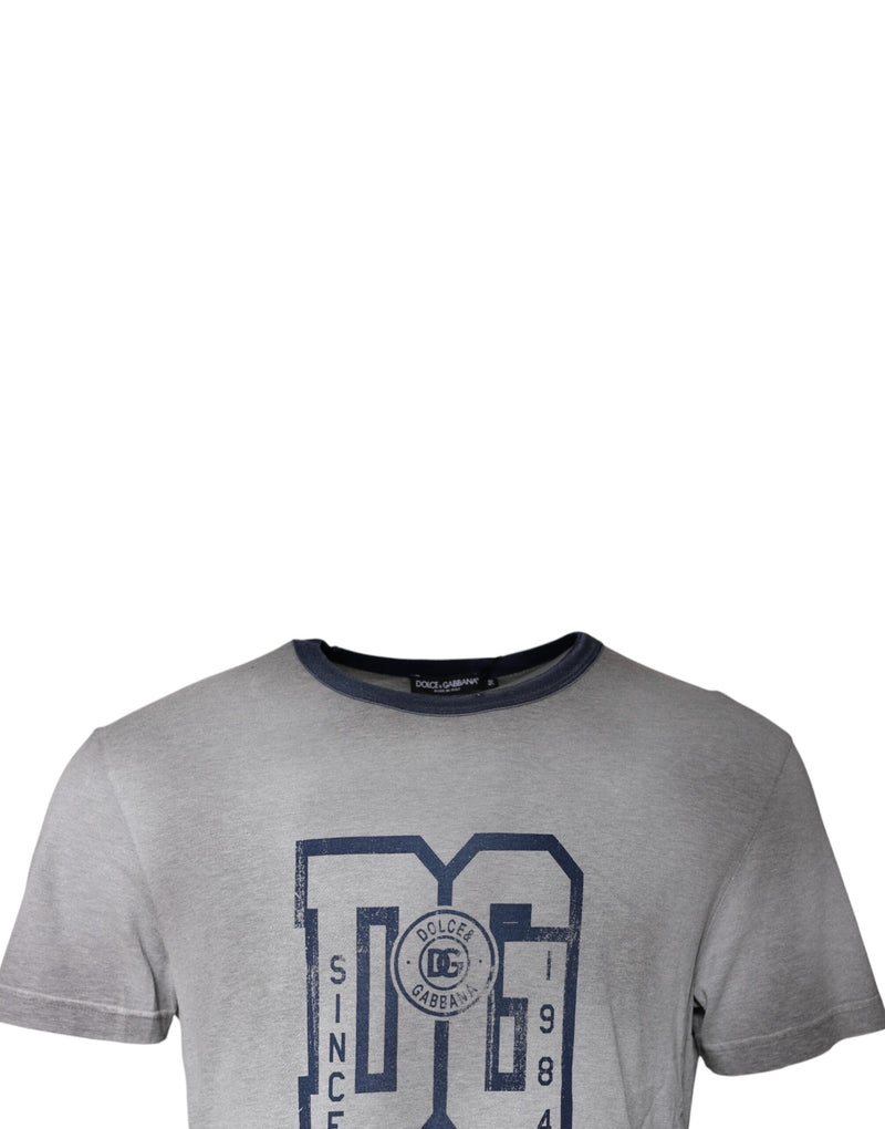 T-shirt en coton gris à col rond avec logo imprimé Dolce & Gabbana