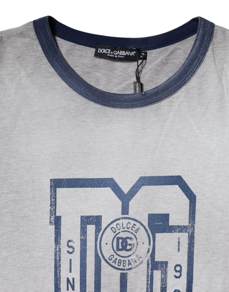 T-shirt en coton gris à col rond avec logo imprimé Dolce & Gabbana