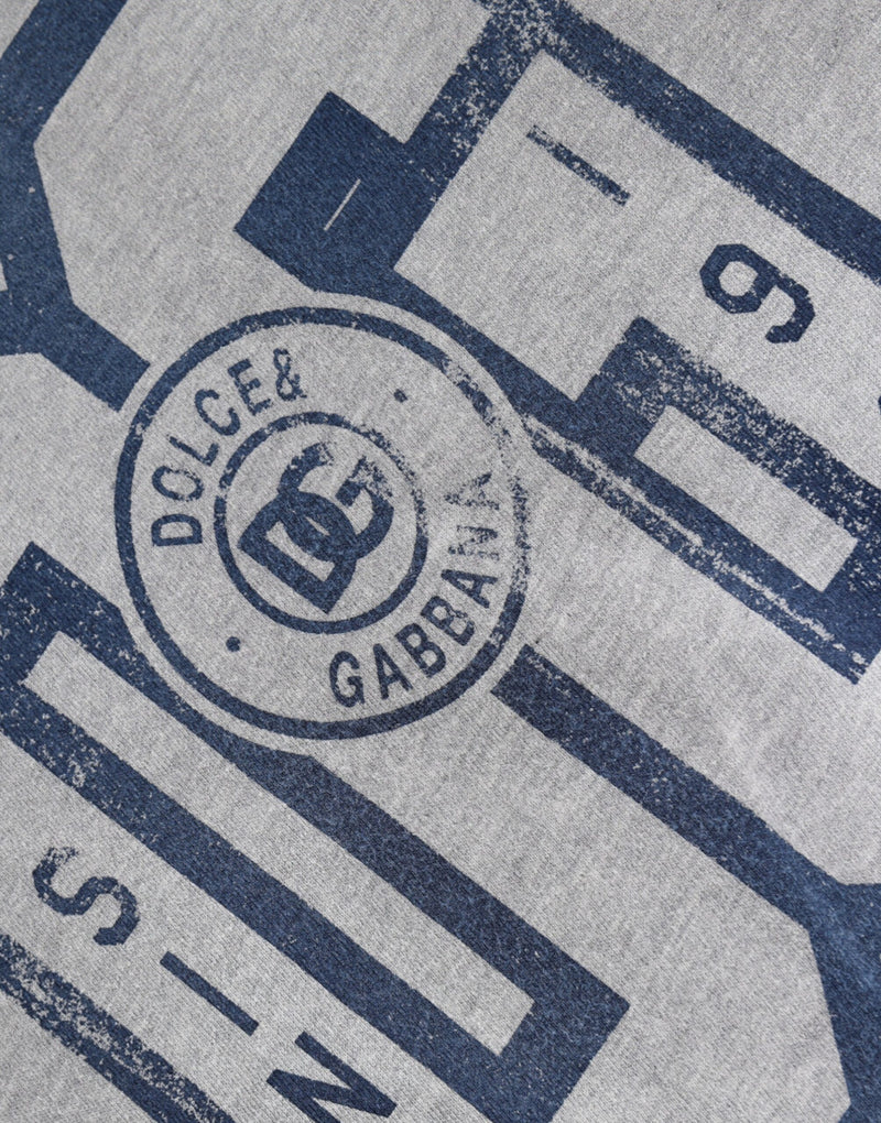 T-shirt en coton gris à col rond avec logo imprimé Dolce & Gabbana