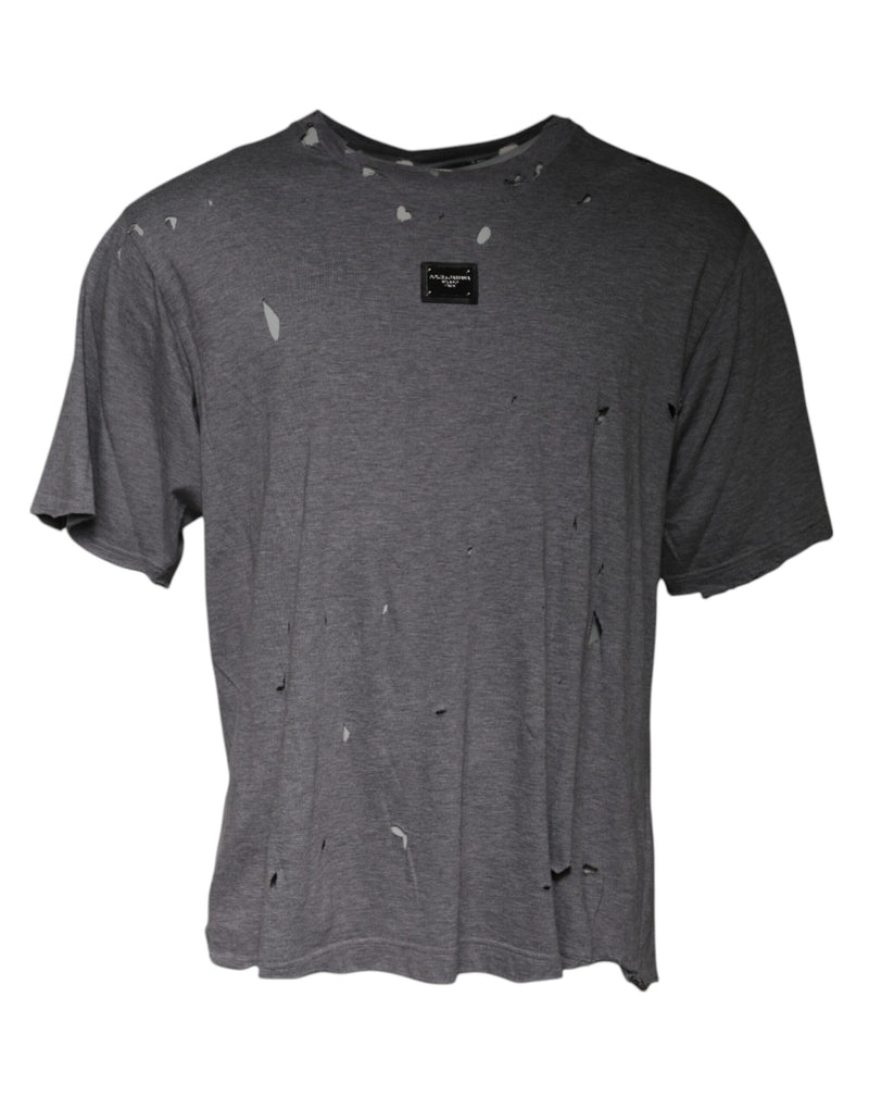 Camiseta Dolce & Gabbana cinza com logotipo, gola careca e mangas curtas