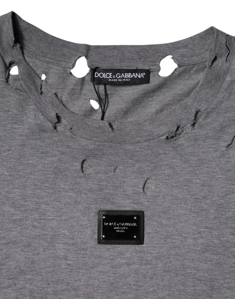 Camiseta Dolce & Gabbana cinza com logotipo, gola careca e mangas curtas