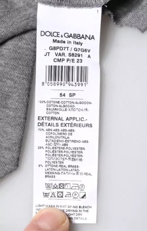 Camiseta Dolce & Gabbana cinza com logotipo, gola careca e mangas curtas