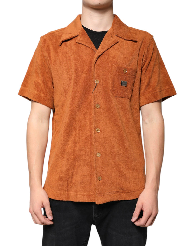 Camisa de pana de algodón color avellana con cuello y botones, de Dolce & Gabbana