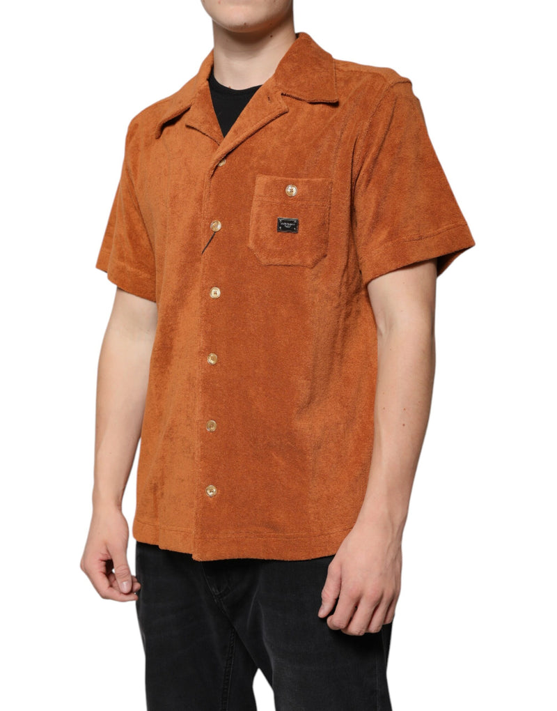 Camisa de pana de algodón color avellana con cuello y botones, de Dolce & Gabbana