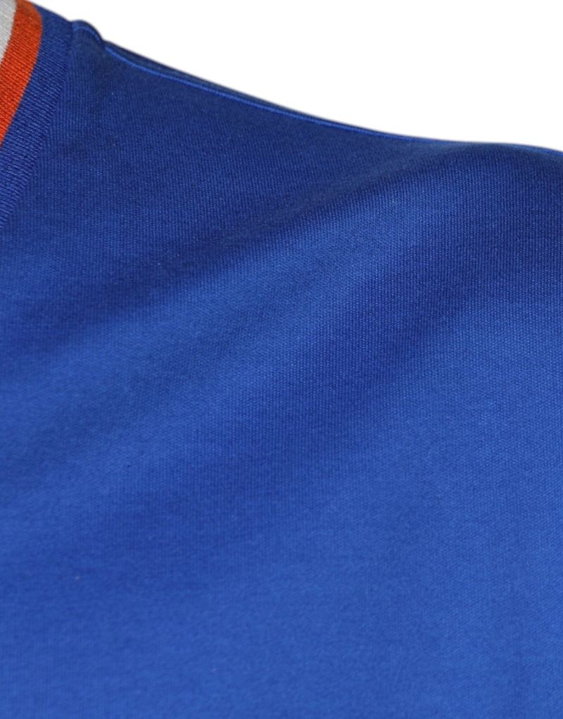T-shirt bleu à col en V et manches courtes avec logo Dolce & Gabbana