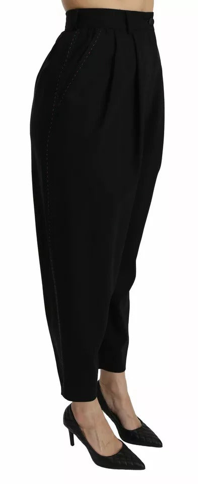 Calça cropped Dolce & Gabbana preta de lã, cintura alta e pregas frontais