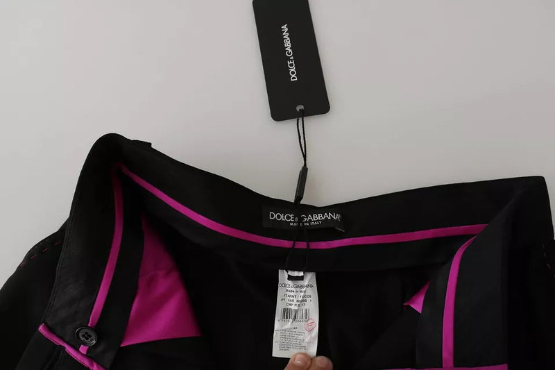 Calça cropped Dolce & Gabbana preta de lã, cintura alta e pregas frontais