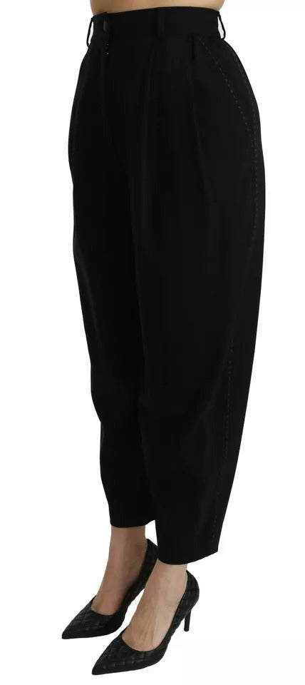 Calça cropped Dolce & Gabbana preta de lã, cintura alta e pregas frontais