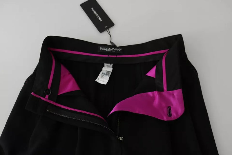 Calça cropped Dolce & Gabbana preta de lã, cintura alta e pregas frontais