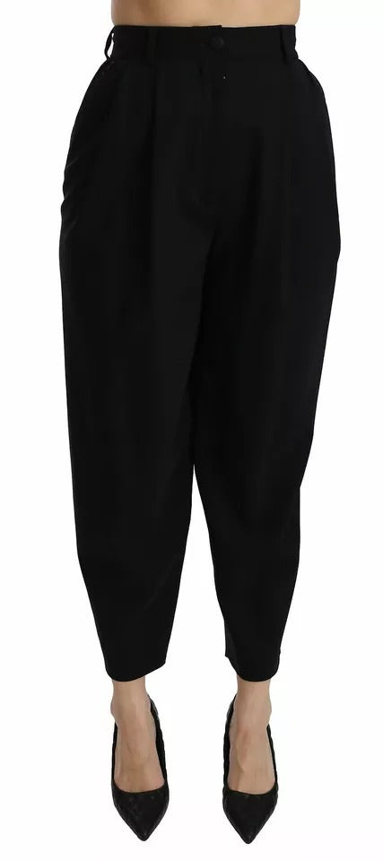 Calça cropped Dolce & Gabbana preta de lã, cintura alta e pregas frontais