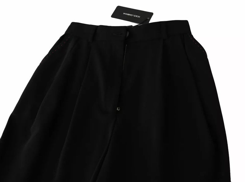 Calça cropped Dolce & Gabbana preta de lã, cintura alta e pregas frontais