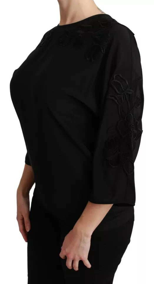 Haut blouse Dolce & Gabbana noir en soie avec broderies florales