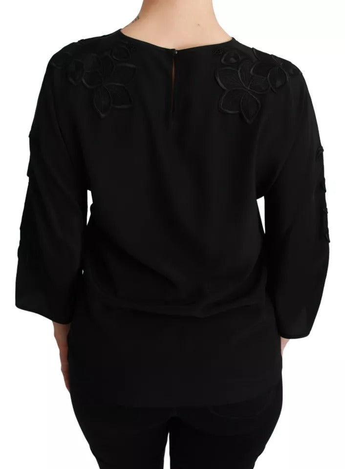Haut blouse Dolce & Gabbana noir en soie avec broderies florales