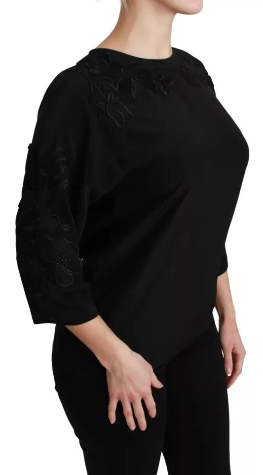Haut blouse Dolce & Gabbana noir en soie avec broderies florales