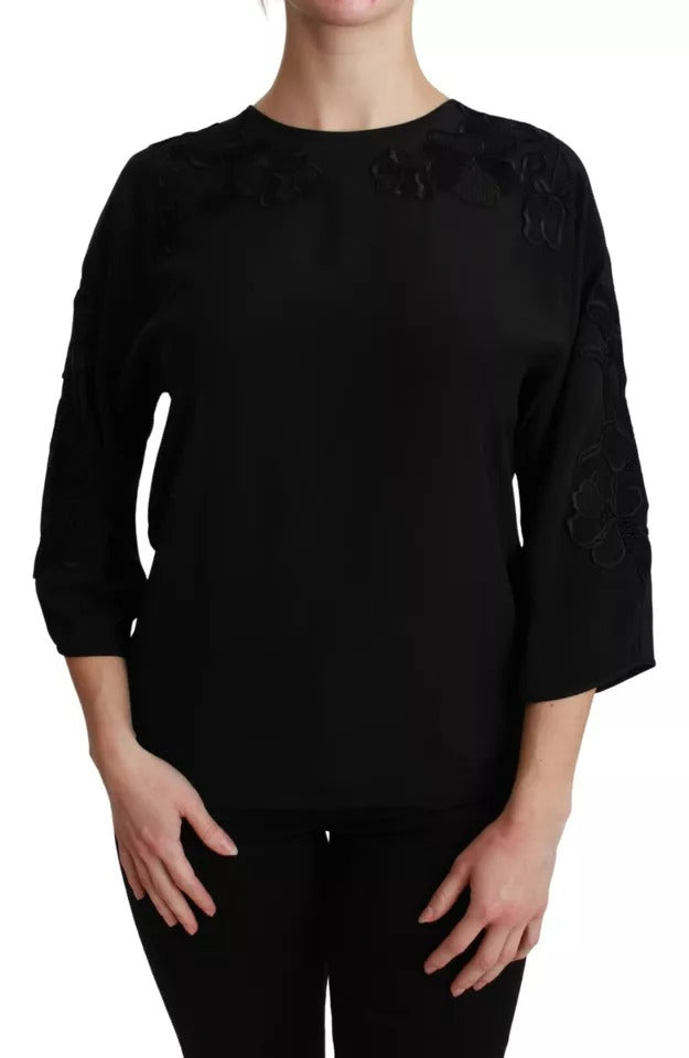Haut blouse Dolce & Gabbana noir en soie avec broderies florales