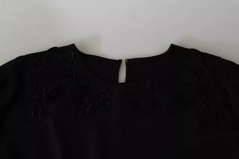 Haut blouse Dolce & Gabbana noir en soie avec broderies florales