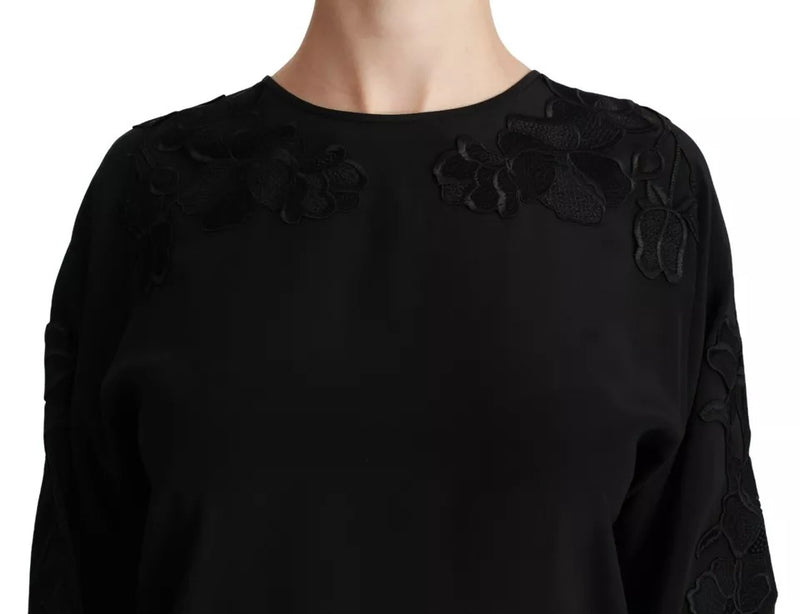 Haut blouse Dolce & Gabbana noir en soie avec broderies florales