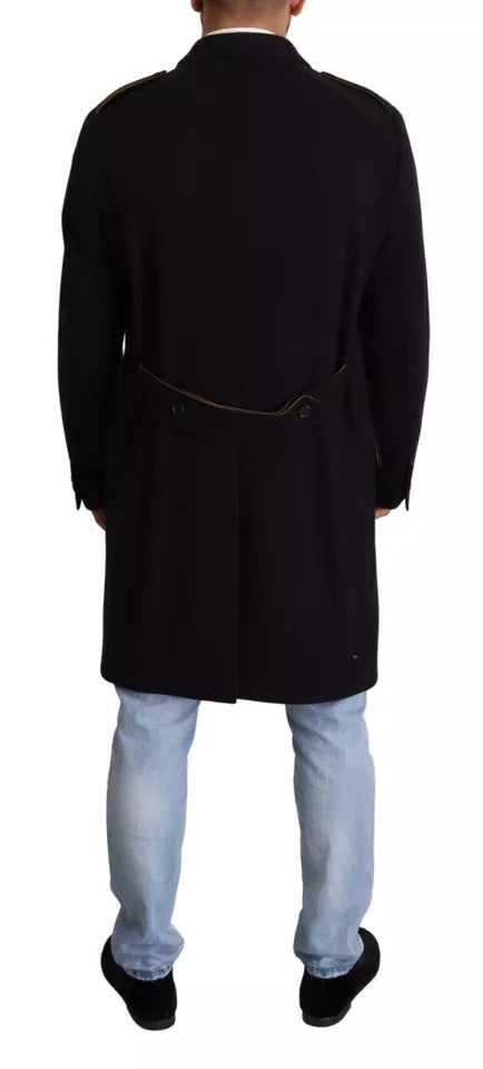 Veste trench Dolce & Gabbana bleue longue en laine extensible