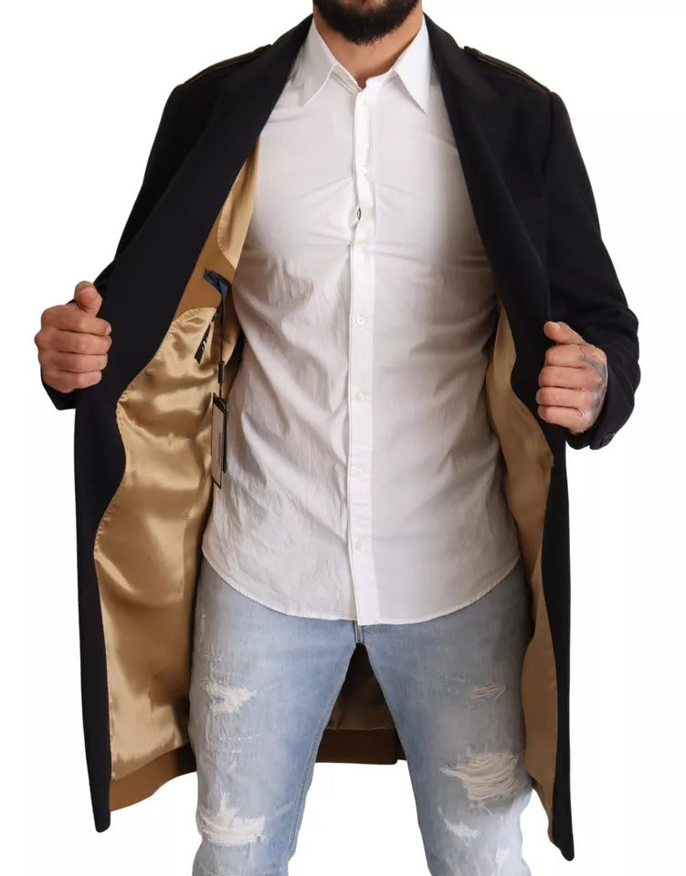 Veste trench Dolce & Gabbana bleue longue en laine extensible