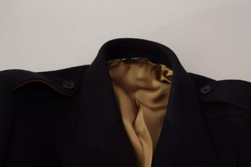 Veste trench Dolce & Gabbana bleue longue en laine extensible