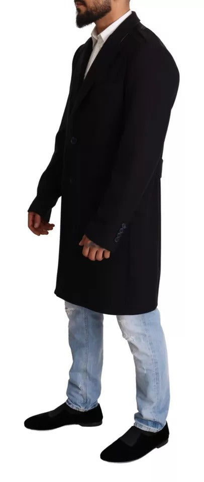 Veste trench Dolce & Gabbana bleue longue en laine extensible