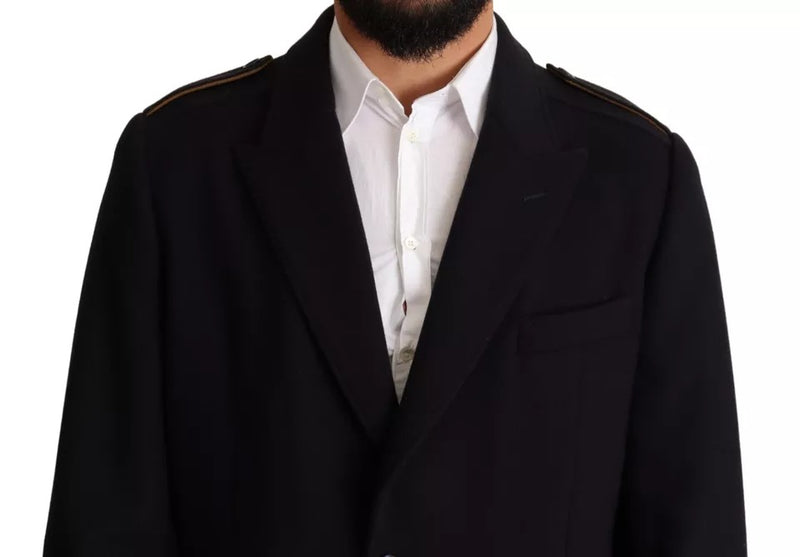 Veste trench Dolce & Gabbana bleue longue en laine extensible