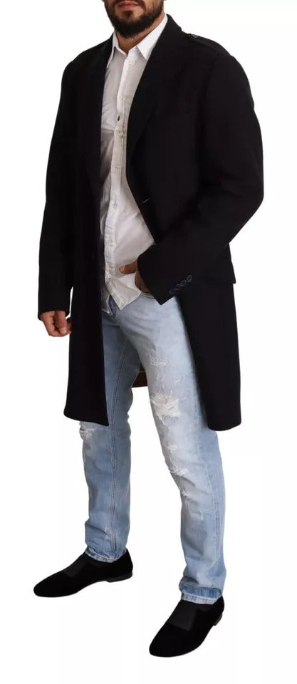 Veste trench Dolce & Gabbana bleue longue en laine extensible