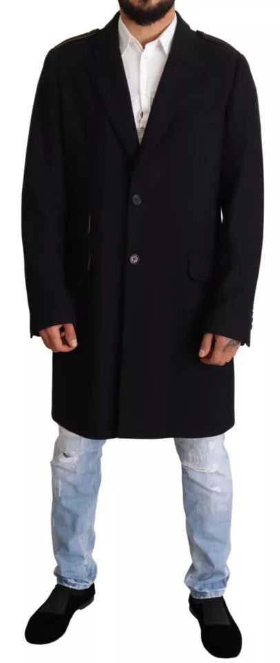 Veste trench Dolce & Gabbana bleue longue en laine extensible
