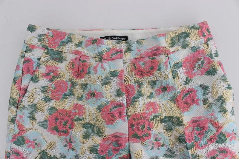Pantalon Dolce & Gabbana blanc et rose en brocart à motif floral