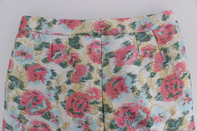 Pantalon Dolce & Gabbana blanc et rose en brocart à motif floral