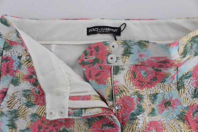 Pantalon Dolce & Gabbana blanc et rose en brocart à motif floral