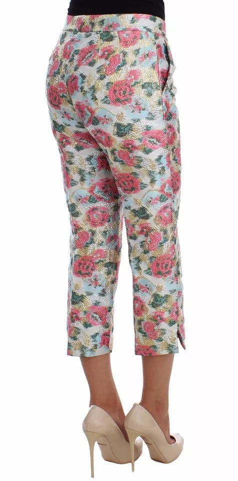 Pantalon Dolce & Gabbana blanc et rose en brocart à motif floral