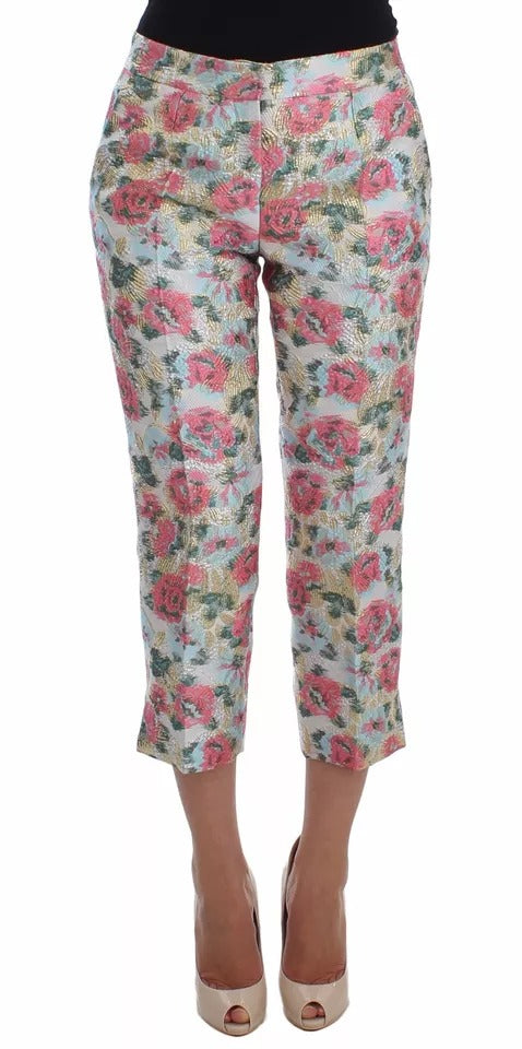 Pantalon Dolce & Gabbana blanc et rose en brocart à motif floral