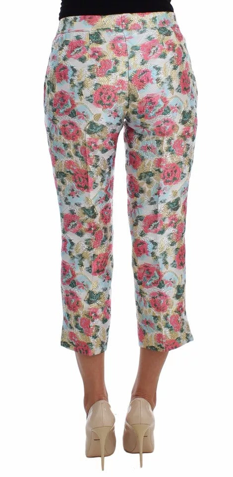 Pantalon Dolce & Gabbana blanc et rose en brocart à motif floral