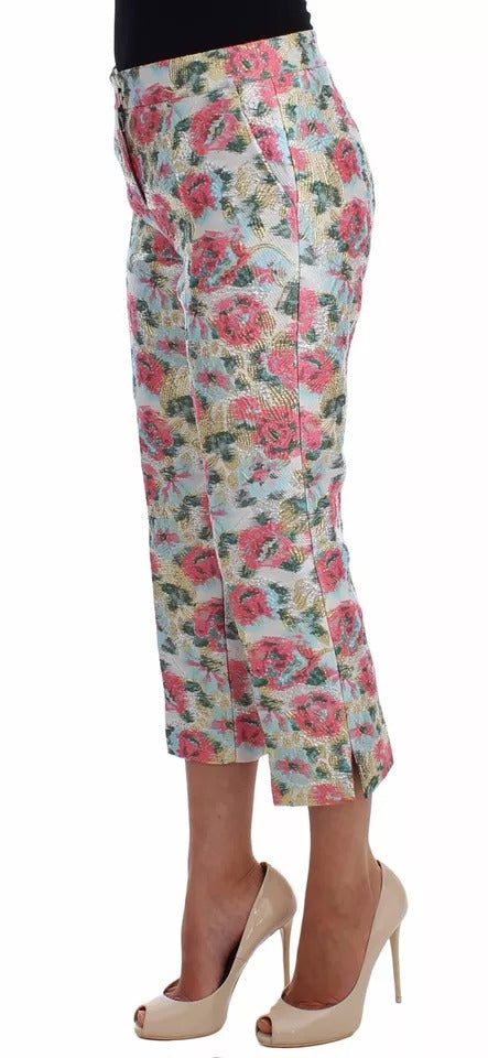 Pantalon Dolce & Gabbana blanc et rose en brocart à motif floral