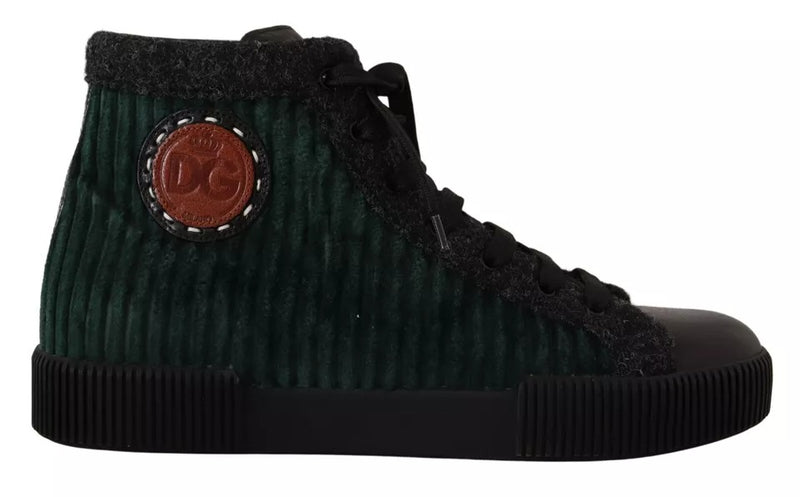 Tênis de cano alto Dolce & Gabbana verde de veludo cotelê, casual masculino