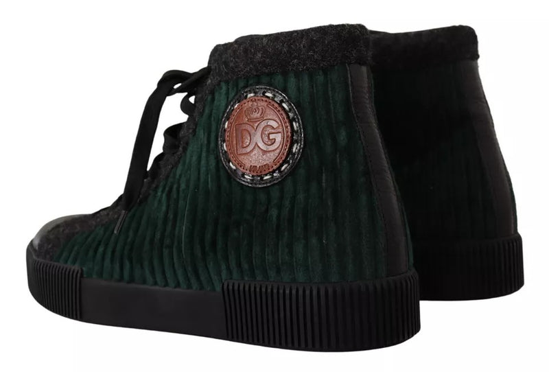 Tênis de cano alto Dolce & Gabbana verde de veludo cotelê, casual masculino
