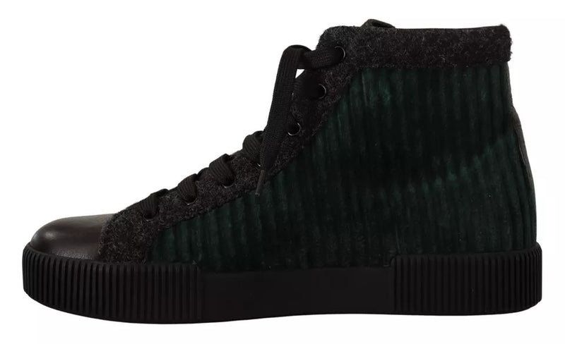 Tênis de cano alto Dolce & Gabbana verde de veludo cotelê, casual masculino