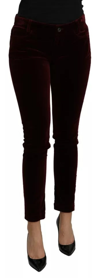 Pantalon Dolce & Gabbana bordeaux en velours extensible, coupe ajustée
