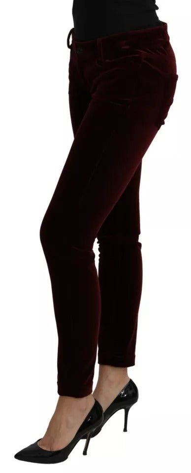Pantalon Dolce & Gabbana bordeaux en velours extensible, coupe ajustée