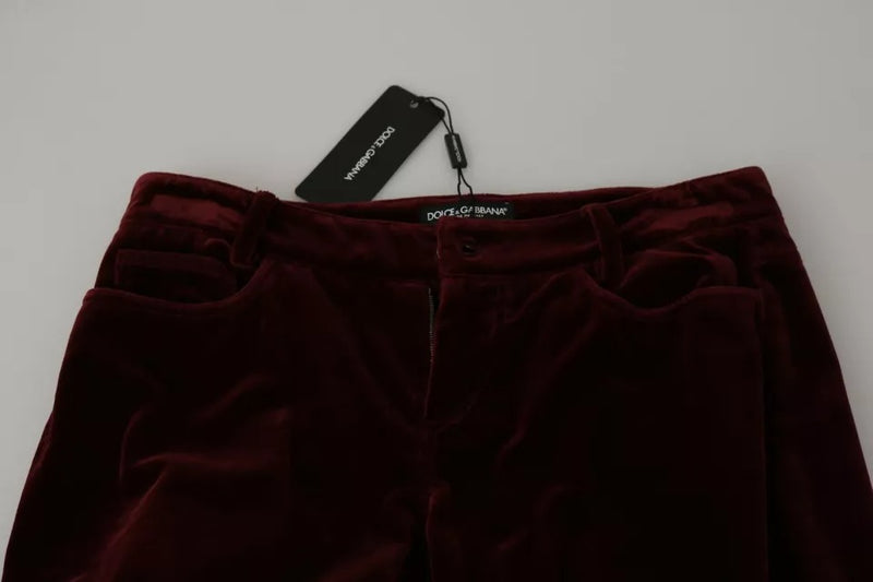Pantalon Dolce & Gabbana bordeaux en velours extensible, coupe ajustée