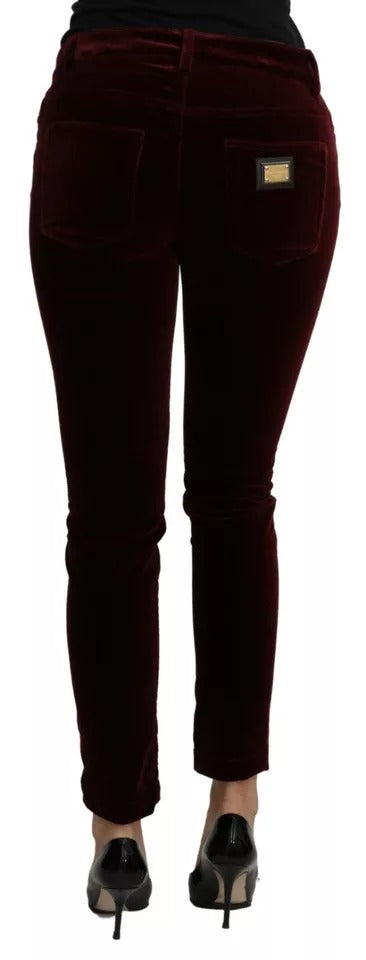 Pantalon Dolce & Gabbana bordeaux en velours extensible, coupe ajustée