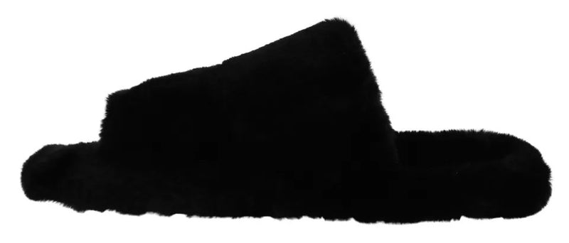 Sandales plates pour homme en fausse fourrure noire en polyester Dolce & Gabbana