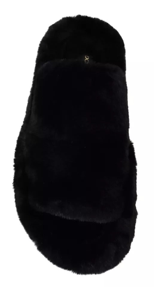 Sandales plates pour homme en fausse fourrure noire en polyester Dolce & Gabbana