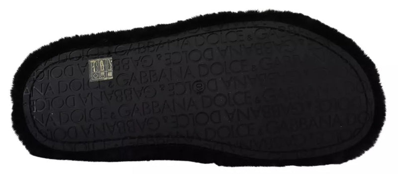 Sandales plates pour homme en fausse fourrure noire en polyester Dolce & Gabbana