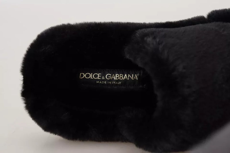 Sandales plates pour homme en fausse fourrure noire en polyester Dolce & Gabbana