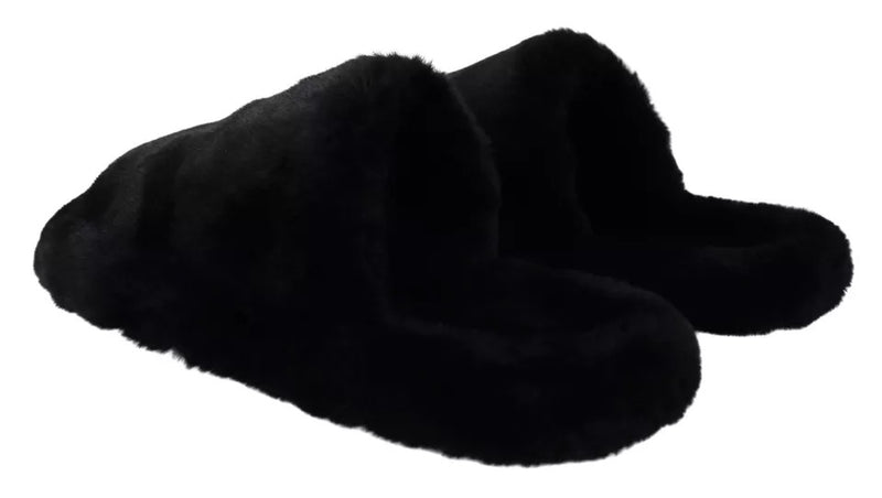 Sandales plates pour homme en fausse fourrure noire en polyester Dolce & Gabbana