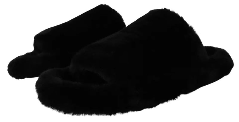 Sandales plates pour homme en fausse fourrure noire en polyester Dolce & Gabbana