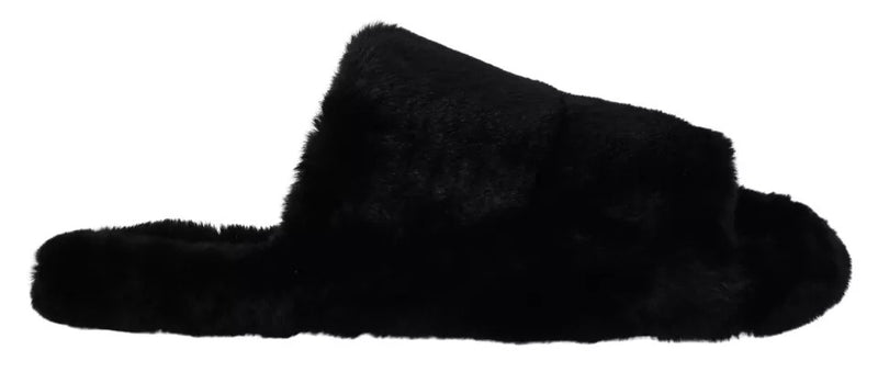 Sandales plates pour homme en fausse fourrure noire en polyester Dolce & Gabbana